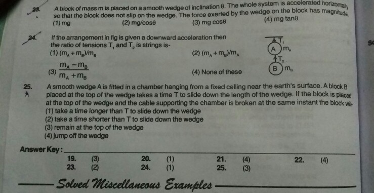 Question image for Mechanics Newton’s Laws of motion wedge problem .